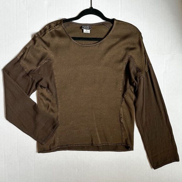 Vintage Ghost Brown Long Sleeve Blouse Women’s Small Made In England Silky Flowy - Picture 2 of 11